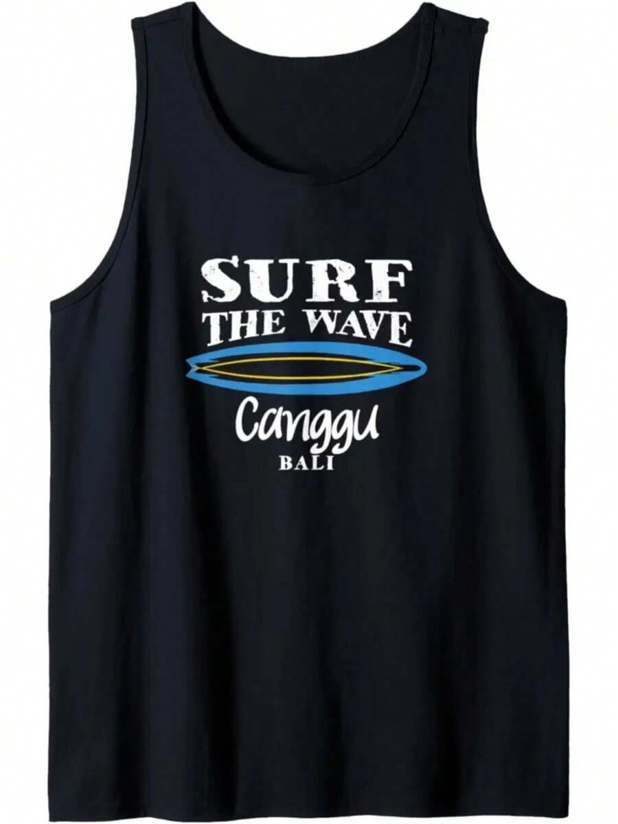 Surf Canggu, Surf The Wave Canggu Bali Tank Top - Men'S Tank Top - Relaxed Style For Everyday - Black - View 1