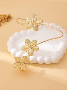 Set de 2 piezas de brazalete y anillo de flor dorada con diseño minimalista elegante, adecuado para fiestas, banquetes y cenas de mujeres, como regalo