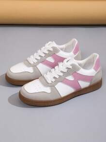 Women's New Spring/Autumn Water-Resistant Non-Slip Round Toe Low-Top Casual Shoes, Flat, Comfortable, Versatile, Contrast Color Sporty Casual Shoes, Retro Look Sneakers, For All Seasons