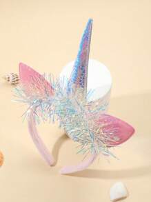 1pc Pink Ear AB Crystal Transparent Crimped Holographic Unicorn Headband