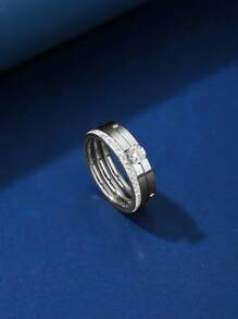 Conjunto de 3 anéis de aço inoxidável com zircônia cúbica, banhados a ouro 18K, hipoalergênicos, estilo elegante, adequados para uso diário e festas femininas, presente