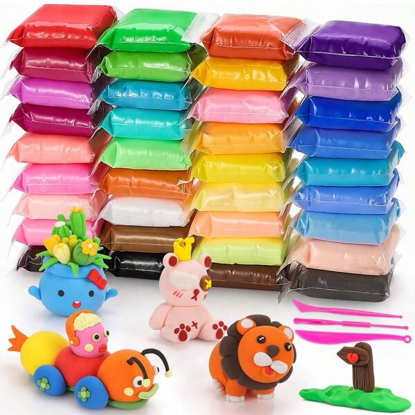 12/24/36 Colores Arcilla, Arcilla de Modelado de Goma Mágica con Herramientas, Arcilla de Modelado Ultraligera DIY para Niños, Arcilla Suave Autosecante para Niños y Adultos Manualidades DIY, Regalo de Artesanía Creativa para Niños y Niñas (Envío de Color Aleatorio)
