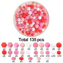 135pcs Fashion Silicone Beads DIY Jewelry Making Kit - 5 Colors Mixed Sizes (9-15mm) Round & Hexagon Craft Accessories Set With Pendants/Keychains/Necklace/Bracelet/ID Lanyard Supplies,Creative Gift For Women Men Craft Lovers(Students Office Gifts)