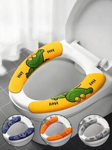 Adhesive Toilet Seat Cover – Ultra-Soft & Anti-Static Fabric With Playful Animal Print Design (Gray/Blue/Orange/Green) – Reusable Non-Slip Bathroom Mat For All Seasons – Semi-Circular Universal Fit With Matte Finish – Fun & Hygienic Bathroom Decor Accessory – Machine Washable & Quick-Dry