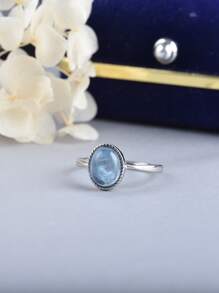 Anillo de plata de ley 925 con ópalo/aguamarina genuino para mujer, muestra de ópalo de fuego oval como regalo de San Valentín para mujeres y niñas