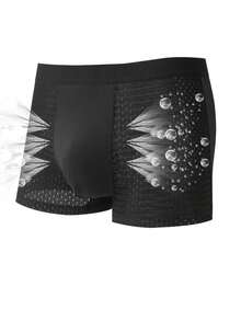 Juego de 3 piezas de ropa interior de boxeador para hombres, pantalones cortos unicolor de malla de seda de hielo, pantalones cortos planos informales para hombres de talla grande - Negro - Ver 3