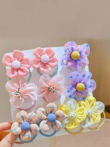 10pcs/Set Cute Mesh Flower Hair Ties With Bowknot, Hair Accessories Ponytail Holder Hair Elastic Hair Rope