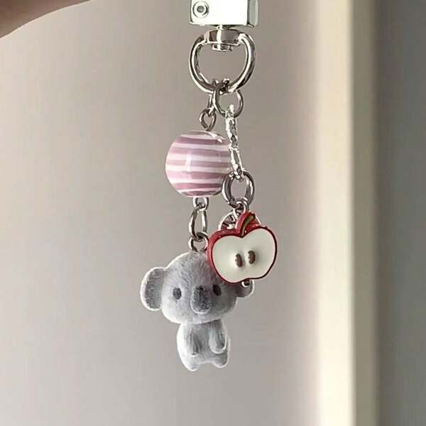 1pc Cute Plush Cartoon Keychain, Versatile Pendant For Schoolbag, Girly Design Car Accessories Bag Charm