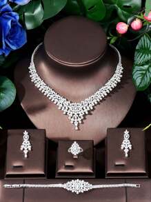 1 set Élégant bijoux avec décoration de goutte d'eau en CZ, convient comme cadeau d'anniversaire pour les femmes