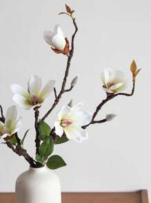 1/2pcs Artificial White Magnolia Flower 15.7 Inches Fake Magnolia Long Stem Plastic Flower Home Hotel Office Wedding Party Garden Decoration