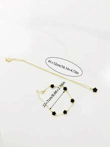 2 Pieces Set Of Jewelry, Ins Windnet Popular Lucky Five Petal Flower 1 Clover Necklace+1 Bracelet, 2 Pieces Set Of Fashionable, Simple And Versatile Jewelry Set, Suitable For Giving Gifts - Black - View 6