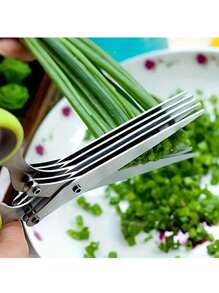 1pc Multi-Functional Stainless Steel 3/5 Layer Kitchen Scissors Pepper Shredded Chopped Scallion Cutter Laver Cut Cooking Tool