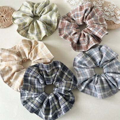 Chouchous à carreaux grande taille, bandes élastiques rétro color block à carreaux, accessoires de cheveux pour femmes, élastiques à cheveux Chouchous