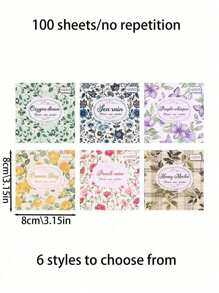 1 Book/100pcs Classic Floral Pattern Paper, 6 Styles, 100 Unique Patterns Options, Suitable For Scrapbook, Journal, Decoration, Memo, Origami, Stationery, Back To School Supplies, A Perfect Small Gift For Back To School