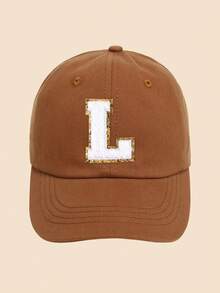 1pc Solid Caramel Color Letter Decor Baseball Cap, For Girls Ages 1-5 Years Old, Suitable For Spring/Summer Everyday Casual Wear - Caramel - View 46