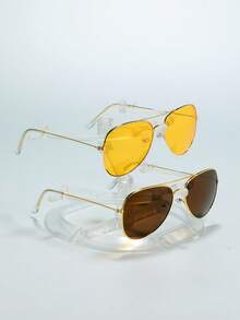 2 chiếc kính thời trang Unisex gọng kim loại phong cách cao bồi cổ điển thập niên 90, màu vàng nhìn ban đêm + nâu cà phê, thích hợp cho kỳ nghỉ, đi làm, nhiều dịp ngoài trời khác nhau, lễ hội mùa hè, nhạc rock, hòa nhạc rap, rave, lễ hội âm nhạc, lễ hội bãi biển, trình diễn ánh sáng cho kỳ nghỉ bãi biển mùa hè, ngoài trời, du lịch - Vàng - Xem 4