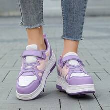 Summer Youth Student Adult Couple Fashion Breathable Low-Top Sneakers With Dual Wheels, Outdoor Sports Roller Skates Shoes For Men And Women - Purple - View 7