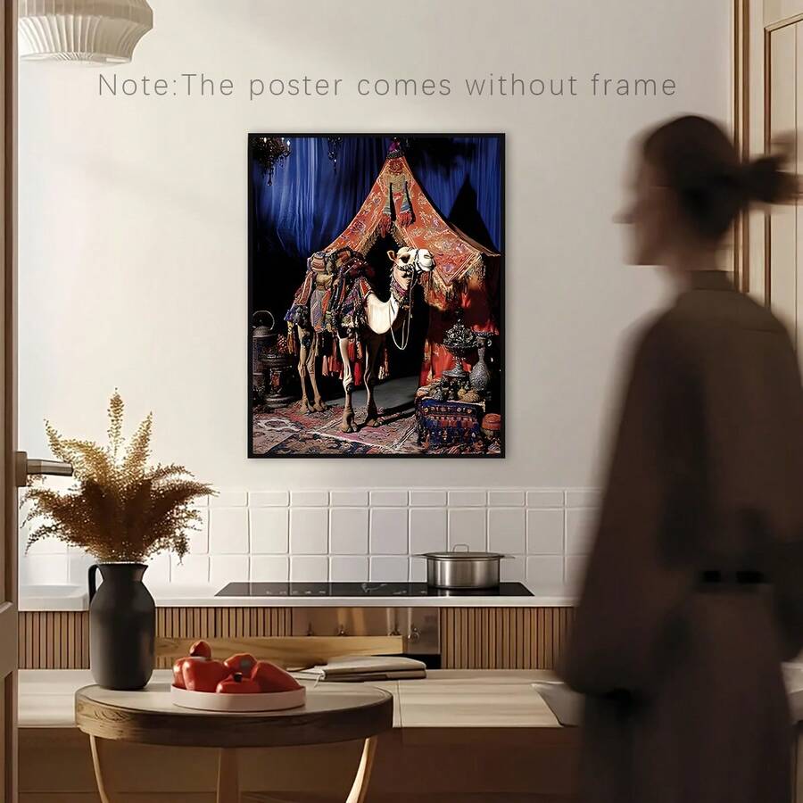 1 pezzo Vivace scena mediorientale su cartello in legno incorniciato, poster decorativo opzionale per cornice, decorazione ispirazionale per soggiorno e camera da letto, decorazione stile fattoria, opera d'arte moderna su tela - Multicolore - Visualizzare 1