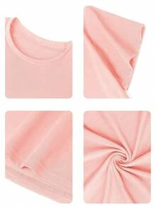 Girls Casual Letter Print Round Neck Short Sleeve T-Shirt, Summer Top - Pink - View 5