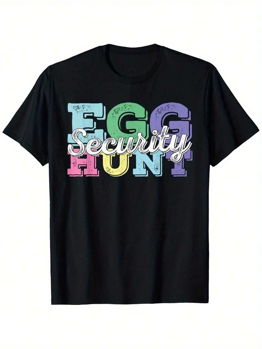 Retro Easter Egg Hunt Supervisor T-Shirt, 1 Piece, Easter 2025 T-Shirt, Vivid Easter T-Shirt For Men, Available In All Sizes, Perfect For Summer Outdoor Activities, Perfect Easter Carnival Gift For Boyfriend Or Dad - 黑色 - 查看 1