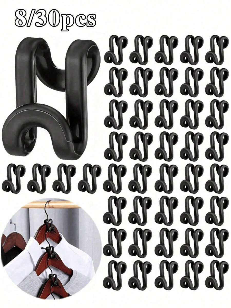 8/30pcs Clothes Hanger Connector Hooks - Heavy Duty Plastic Cascading Mini Hooks, Space Saver Closet Organizer For Wardrobe, Multi-Functional Closet Organizers And Storage Accessories