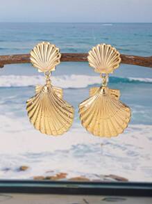 1 par de aretes con decoración de concha, adecuado para uso de mujer en vacaciones, playa, viajes, como regalo