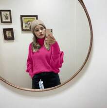 Women's Cold Weather Blouse Turtleneck Knitted Sweater - Hot Pink - View 4