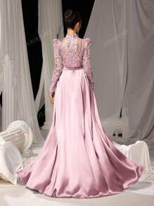Faeriesty Elegant Satin Jumpsuit With Glittering Sequin Embroidery & Floor-Length Trail | Luxury Evening Wear For Black Tie Galas, Weddings, Formal Events