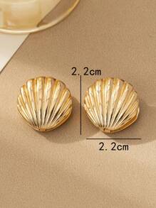 1 Pair Ocean Style Earrings, Golden Shell Design Hoop Earring, Match Daily Outfits, Party Accessories, Perfect Summer Vacation Decor
