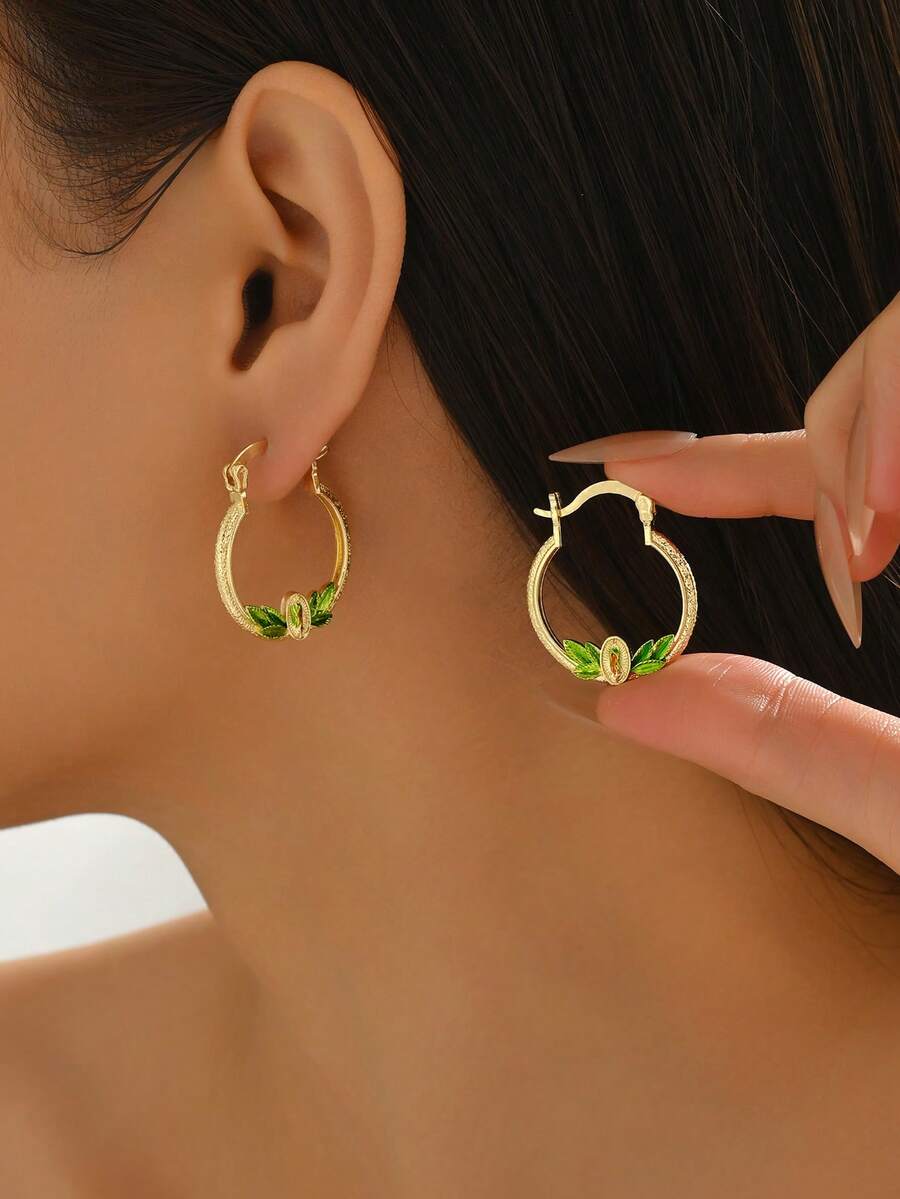 1对时尚简约几何圈形耳环，百搭休闲通勤风格，女士必备 - A - 查看 1