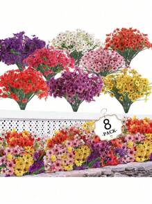 6 Bunches Of Artificial Flowers, Suitable For Indoor And Outdoor Garden, Porch, Window Sill, Home, Wedding, Farm Etc., Outdoor Fake Flowers, Non-Fading Plastic Flowers Lifelike Plants, Decoration For Hanging Flower Pots, Kitchen Home Vases (6 Colors), Birthday, Graduation, Mother's Day, Christmas Gift