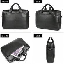 Local Delivery -Waterproof Travel Messenger Duffle Bags 15.6 Inch Laptop Bag Augus Leather Laptop Briefcase For Men, - Black - View 3