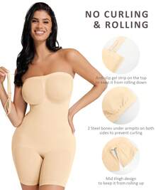 FeelinGirl Strapless Bodysuit For Women Tummy Control Shapewear Body Shaper With Removable Straps - Beige - View 3