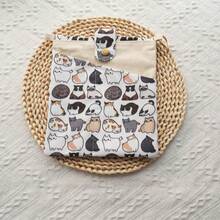 1pc Cute Cat Canvas Backpack, Washable, Canvas Material, With Front Tool Pouch, Ideal For Book Lovers, Multifunctional Tool Bag - Single Piece - View 9