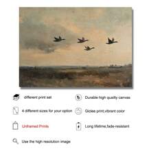 1pc Frameless Flying Ducks Vintage Wall Art Poster Canvas Print Minimalist Abstract Countryside Landscape Rustic Painting For Dorm,Apartment,Living Room,Bedroom,Modern Home Decoration