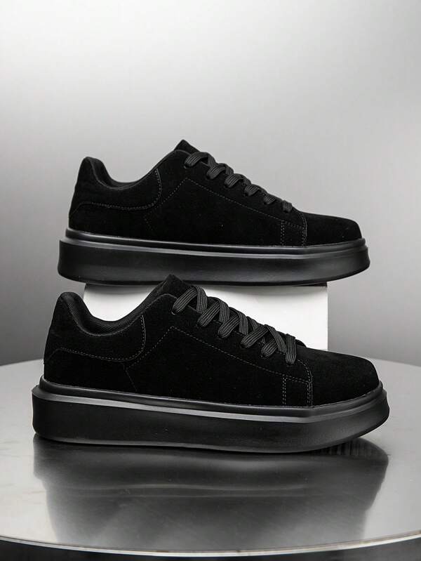 Zapatillas casuales ligeras de cuero sintético negro con parches retro para hombres, versátiles para el transporte, zapatos deportivos sólidos y cómodos para actividades al aire libre y senderismo, ideas para el Día de San Valentín