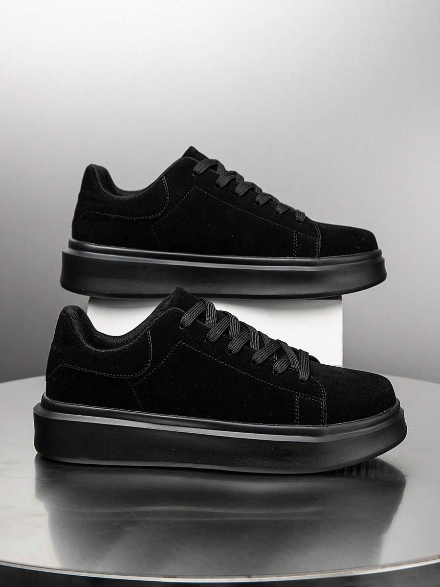 Herren Retro Schwarze PU Leder Patchwork leichte Lässig Sneaker, vielseitig für den Arbeitsweg, bequeme einfarbige Outdoor Sport Wanderschuhe, Valentinstag Ideen