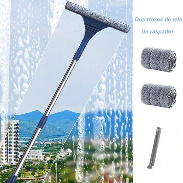Limpiador de vidrios 2 en 1, raspador telescópico de doble cara para ventanas, pisos y vidrios, raspador de agua, raspador de parabrisas, herramientas de limpieza para el hogar, suministros de limpieza.