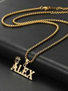 1PC Personalized Boys And Girls Simple DIY Name Stainless Steel Necklace, Custom Crown And Name Pendant Necklace,Customized For Delicate Gift For Kids, Baby Shower,Back To School Gift Ideas Boy Girl Valentine's Day,Kids,Urban Gala,Modern,Colorful,Cute - Gold - View 3