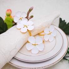 Elegant White Flower Napkin Rings Set Of 2, Floral Gold Napkin Holders For Daily Table Parties,Birthday Parties,Weddings, New Year's, Christmas, Thanksgiving, Valentine's Day, Ornaments