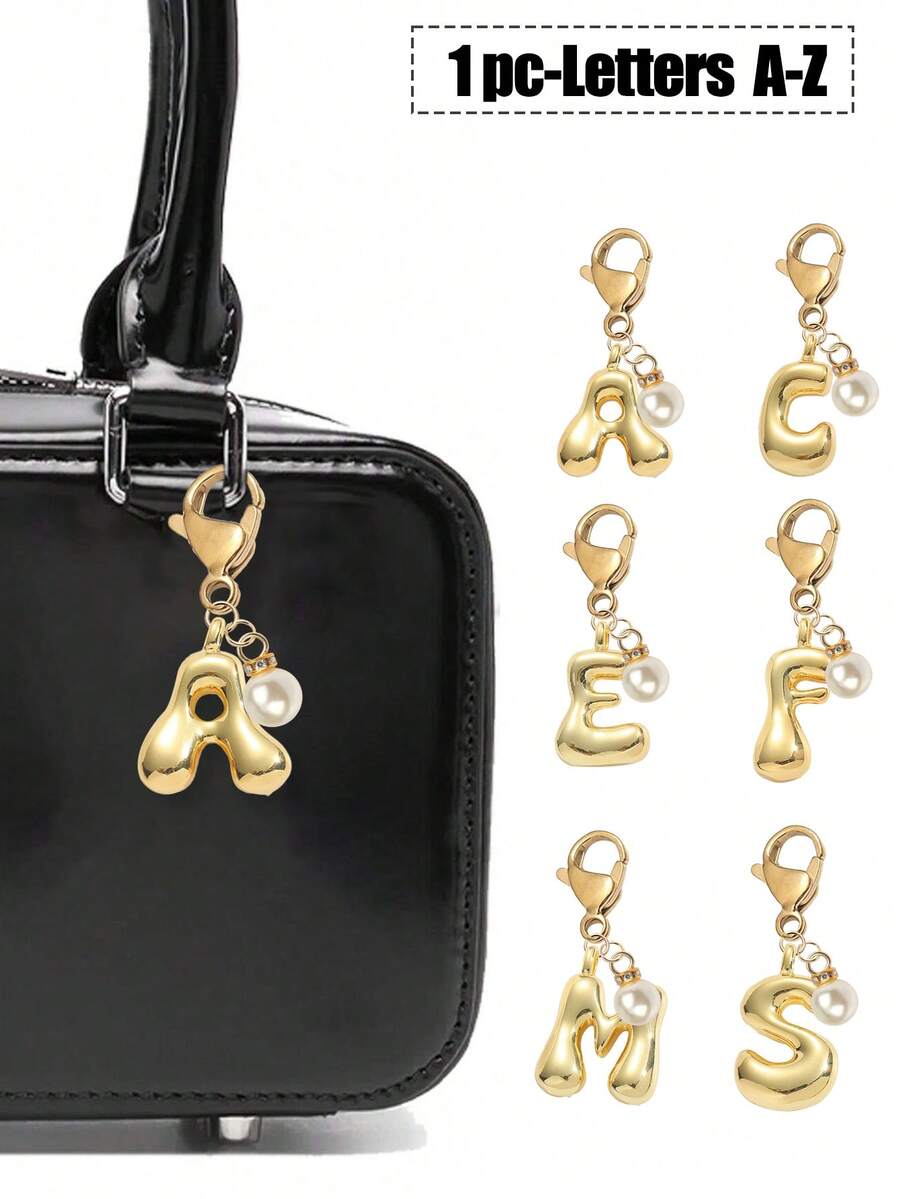 Mặt dây chuyền chữ cái bong bóng dễ thương, mặt dây chuyền túi xách - Mặt dây chuyền pha lê may mắn, kết hợp với phụ kiện ngọc trai sáng bóng, chữ cái A-Z, mặt dây chuyền hợp kim sáng bóng cho túi xách và ba lô - Món quà hoàn hảo cho sinh nhật và các dịp đặc biệt, móc khóa, mặt dây chuyền túi xách, ba lô, xe hơi, quà tặng cho phụ nữ và bé gái, phụ kiện ví và túi xách