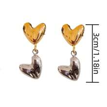 1 Pair European & American Style Mixed Gold & Silver Heart Shaped Earrings, Fashionable & Minimalist, Suitable For Women, Daily Accessory, Jewelry Gift