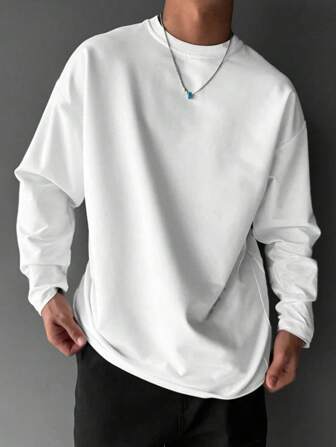 Men's All-Match Solid Color Casual Long Sleeve T-Shirt, Versatile, Spring/Autumn, Fall