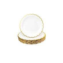 10件/20件/40件/套，白色纸质扇贝盘配金箔9英寸7英寸一次性白色扇贝婚礼盘沐浴生日派对甜点盘 - 白色 - 查看 10