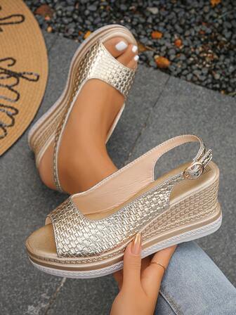 Women's New Fashion Casual Comfortable Simple Versatile Outdoor Breathable Anti-Slip Student Maternity Thick Sole Shoes, Gold & White Colors