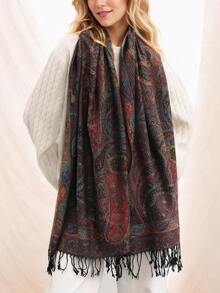 FADZOYLE 1 件奢华双面佩斯利分层提花羊绒围巾柔软大披肩和头巾罩衫纱笼头巾适合晚礼服异国风情围巾四季皆宜