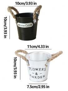 2pcs Small Iron Bucket Flower Pot, Gardening Decorative Iron Tin Bucket Vase For Succulent, Fresh Flowers, And Dried Plants, Suitable For Plant Cultivation