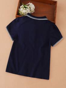 Camiseta de Manga Curta Casual para Meninas, Uniforme Escolar de Estilo Colegial Simples, Top Polo Branco Respirável e Macio para Meninas Pequenas e Grandes, Novo Vestuário de Verão para Prétinens