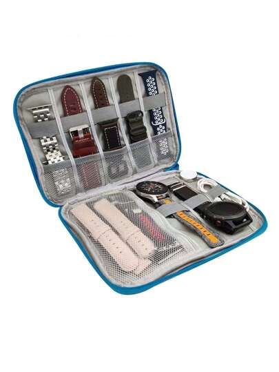 حقيبة محفظة نظمة لسوار ساعة ذكية محمولة، تصميم 8 فتحة + شبكة خارجية، حقيبة سفر طويلة متوسطة الحجم للحزام، تشمل كابل بيانات وسلك شحن
