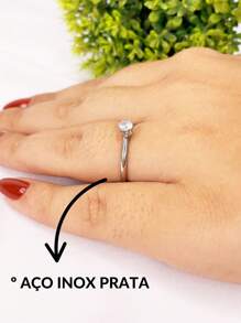 Anel Solitário Fino Delicado Zircônia Formato Diamante Brilhante Prata Dourado Aço Inox Aliança